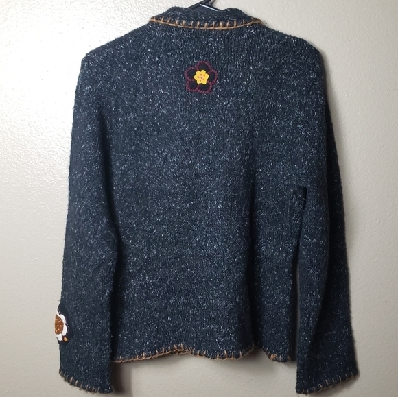 Relais Mohair Blend Floral Applique Sweater 2 Button Blazer-Size S - Picture 9 of 9